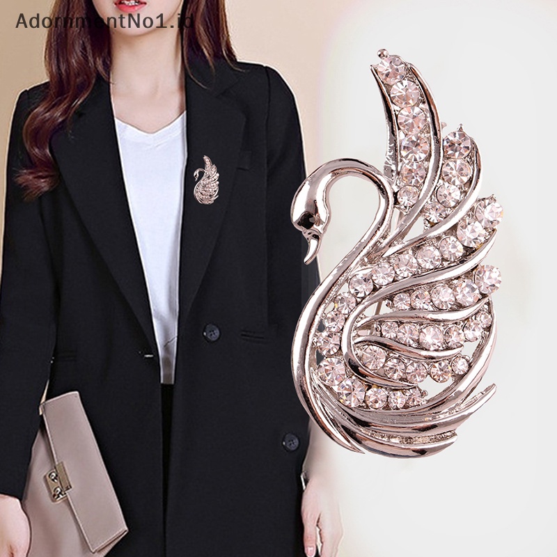 [AdornmentNo1] Fashion Berlian Imitasi Swan Bros Pin Wanita Pakaian Perjamuan Aksesoris Perhiasan Hadiah [ID]