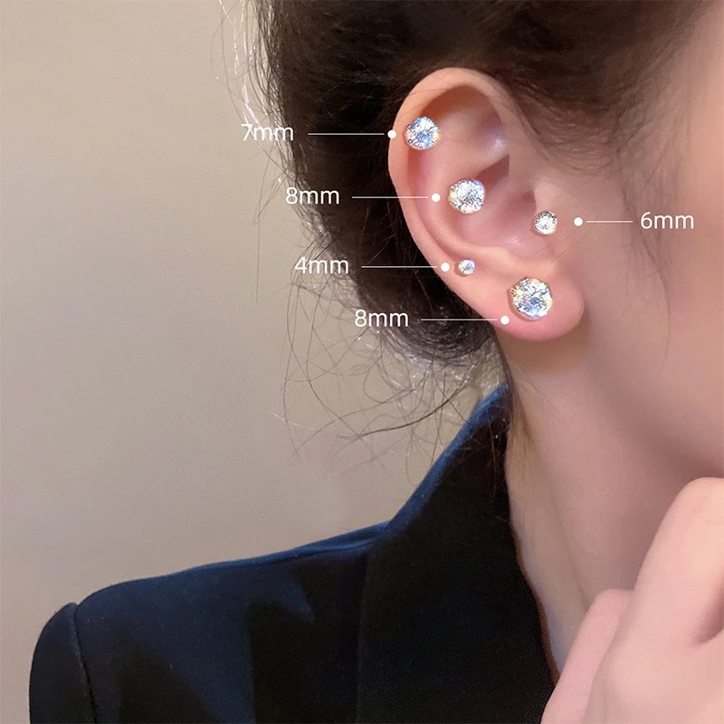 Fashion Elegan Kristal Klip Telinga Magnetik Untuk Wanita Pria Anak Ada Lubang Telinga Anting-Anting Mewah Besar Zirkon Bulat Cinta Hati Stud Earrings Tanpa Tindik Perhiasan