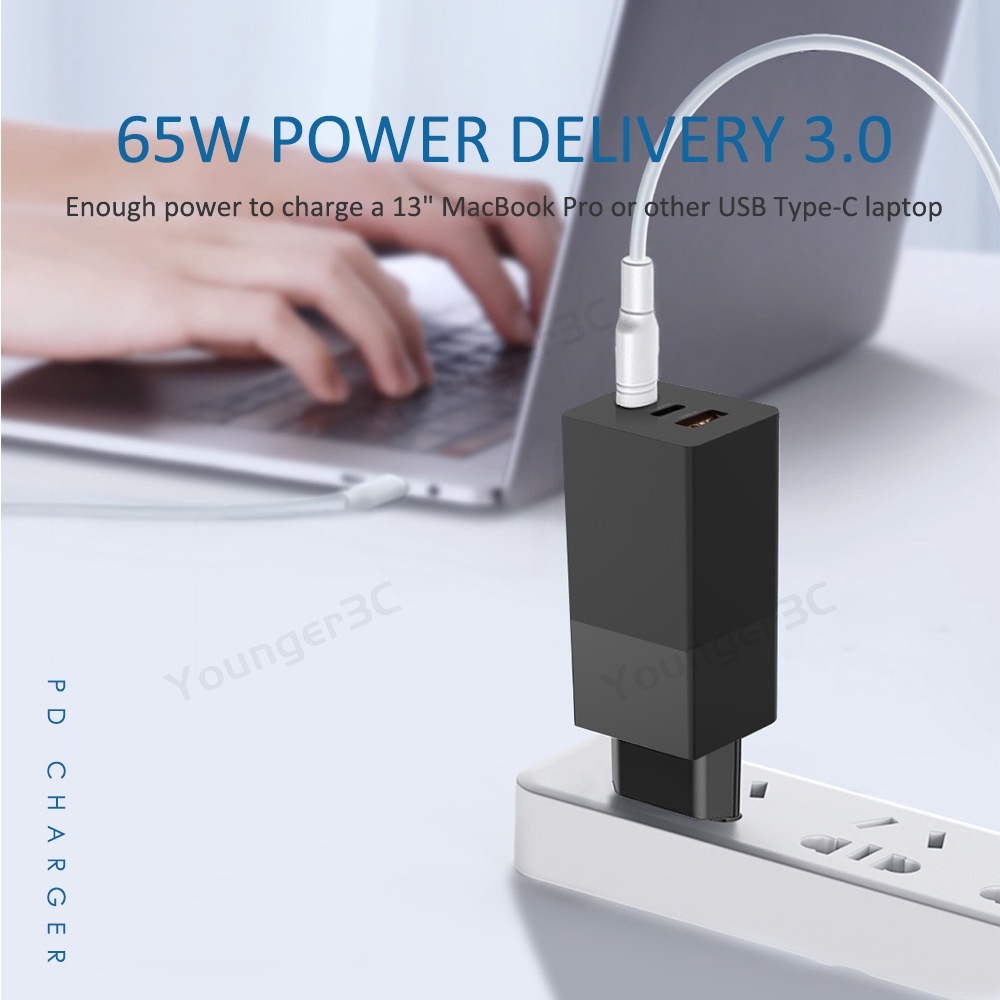 65w GaN Fast Charging Charger USB+2PD Fast Charging Charger Laptop Charger Handphone Adaptor Komputer