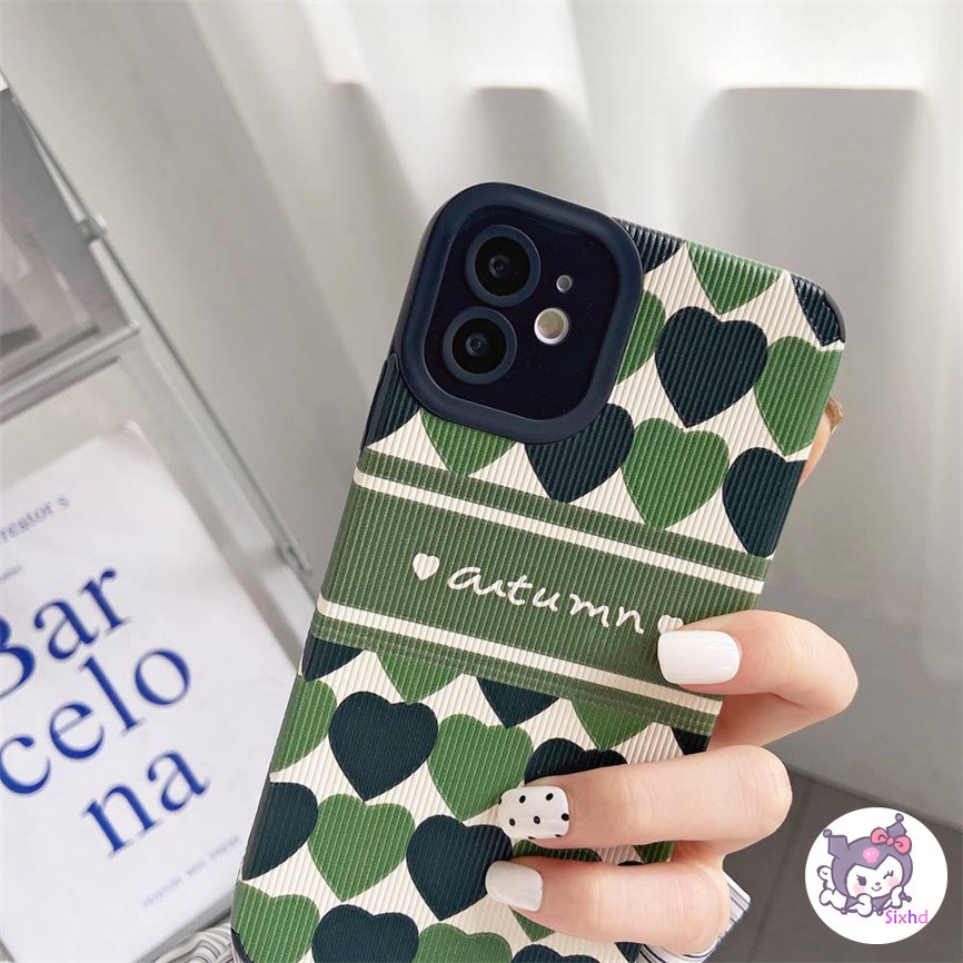IPHONE Kompatibel Untuk Iphone14 13 12 11 Pro Max SE 2020 X Xr Xs Max8 7 Plus Kreatif Fashion Hijau Cinta Garis Perlindungan Shockproof Casing Ponsel Lembut Silicon Cover XJJJJ