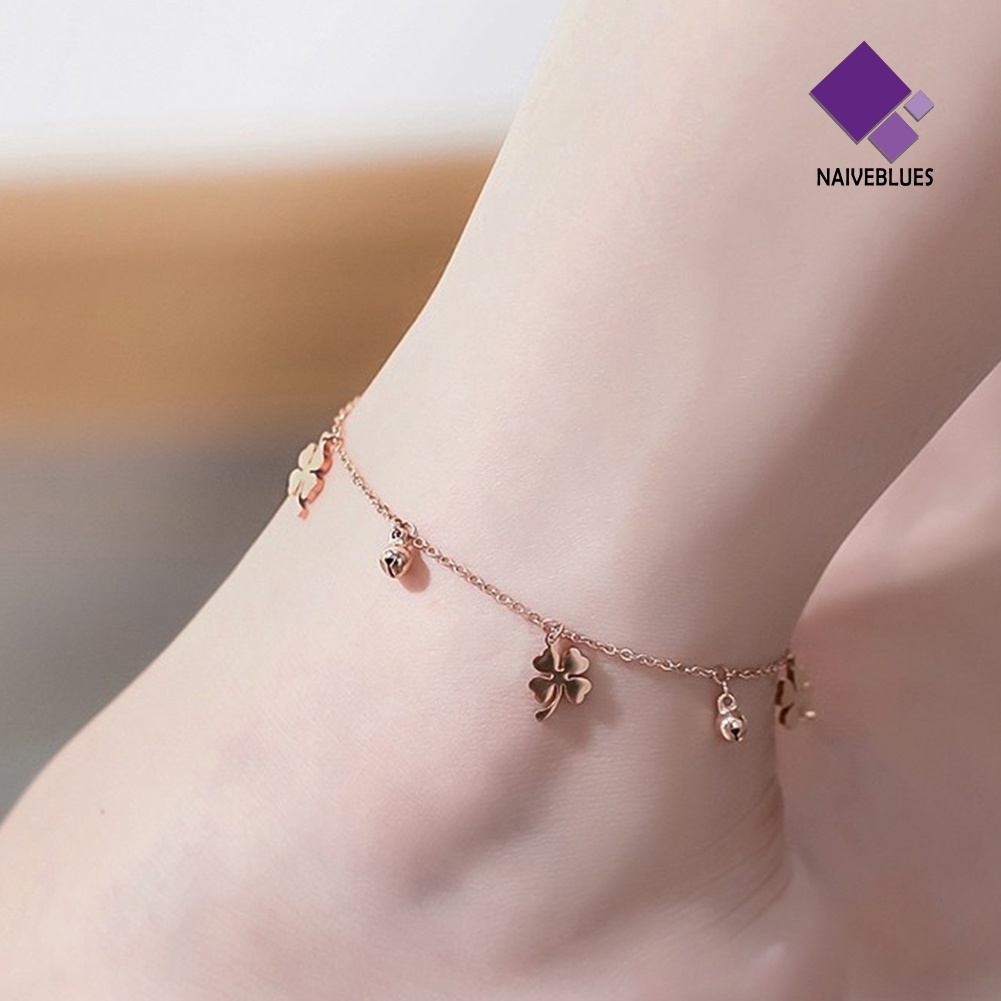 &lt; Naiveblues &gt; Lucky Clover Bells Charm Anklet Kaki Rantai Wanita Musim Panas Ankle Bracelet