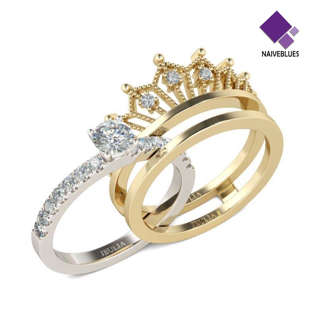 < Naiveblues > Dilepas Wanita Fashion Mahkota Berlian Imitasi Jari Cincin Pernikahan Pengantin Hadiah