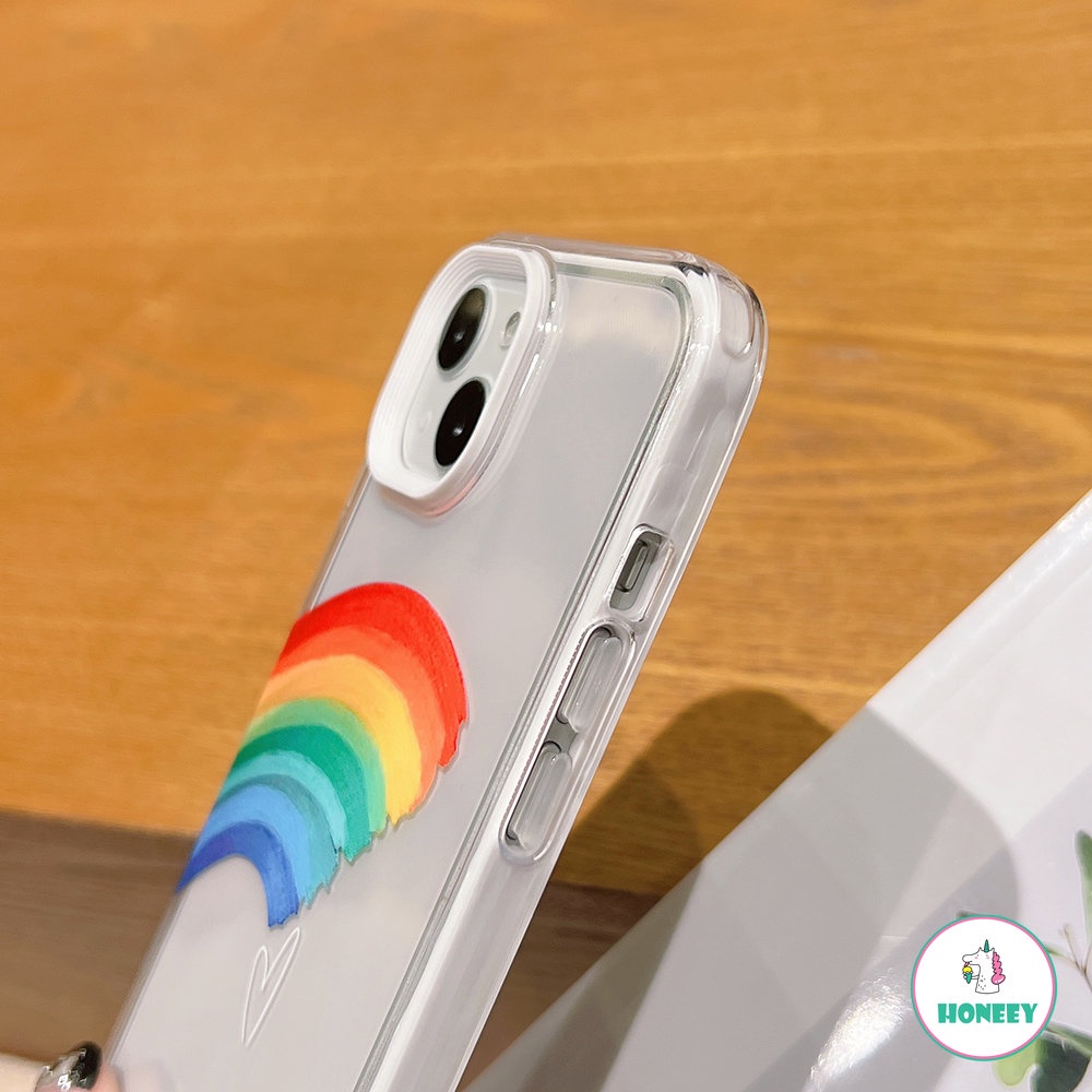 Casing Cinta Hati Kecil Pelangi Sederhana Kompatibel Dengan iPhone 11 Pro Max14 13 12 Pro Max 14Plus Perlindungan Lensa 3-in-1 Soft Cover