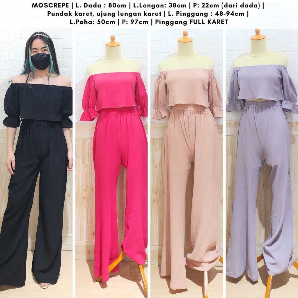 4825 sabbie moscrepe sabrina one set wanita long pants