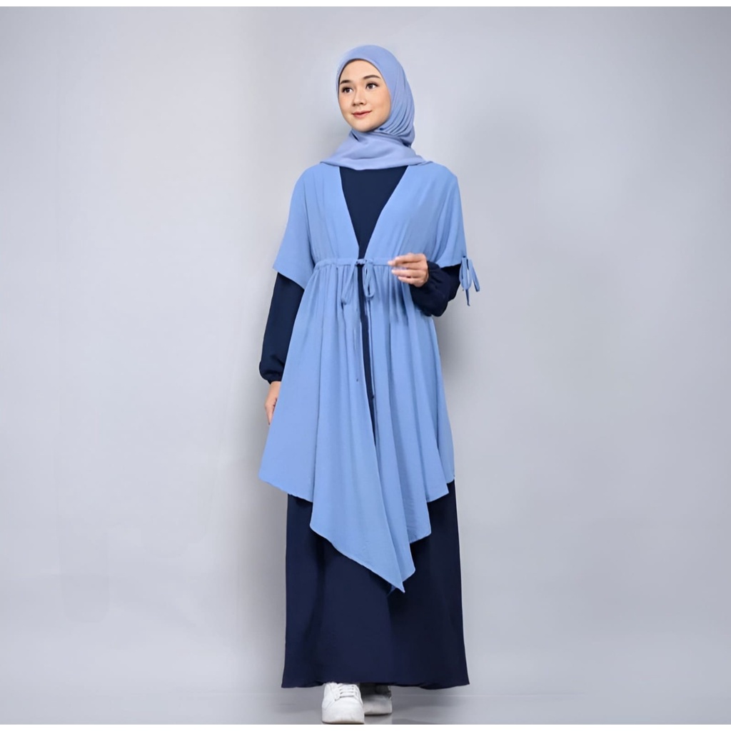 Faiza Set Setelan Gamis + Outer Crinkle Airflow Muslim Wanita Korean Style Premium Terlaris