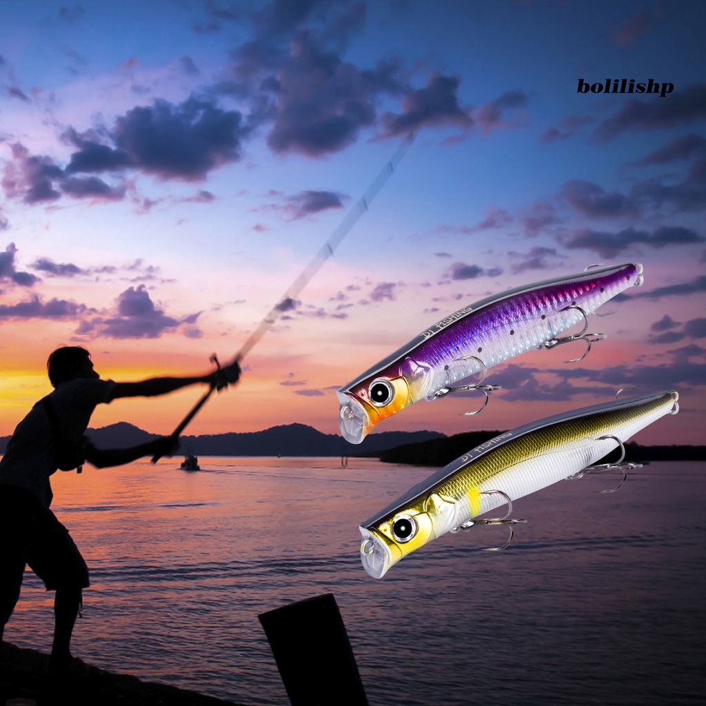 Bo- Umpan Palsu Water Popper Lure 3D Mata Ikan Laut Umpan Pancing Berputar Air Asin Wobblers Sea Bass Bait Fishing Tackle