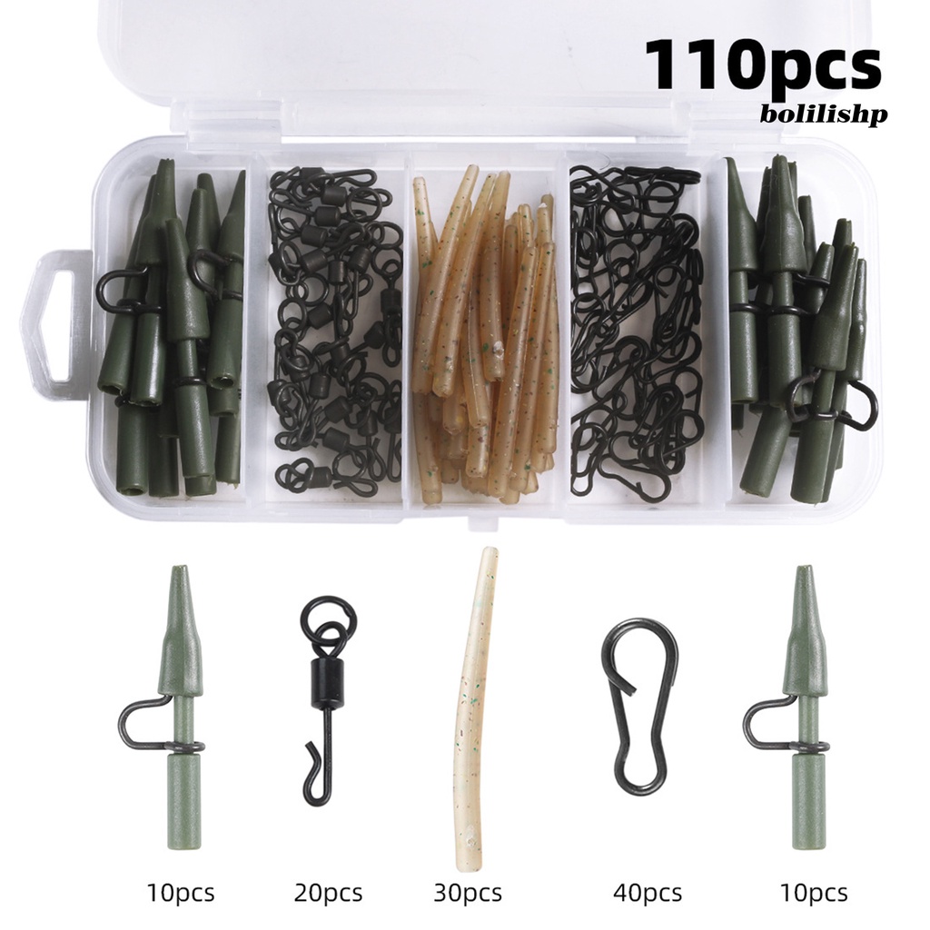 Bo-110pcs Safety Sinker Clip Detachable Black Pin Dikemas Perubahan Cepat Portable Tackle Kit Mini Carp Fishing Sinker Clip Kamuflase Ekor Karet Tabung Set Perlengkapan Memancing