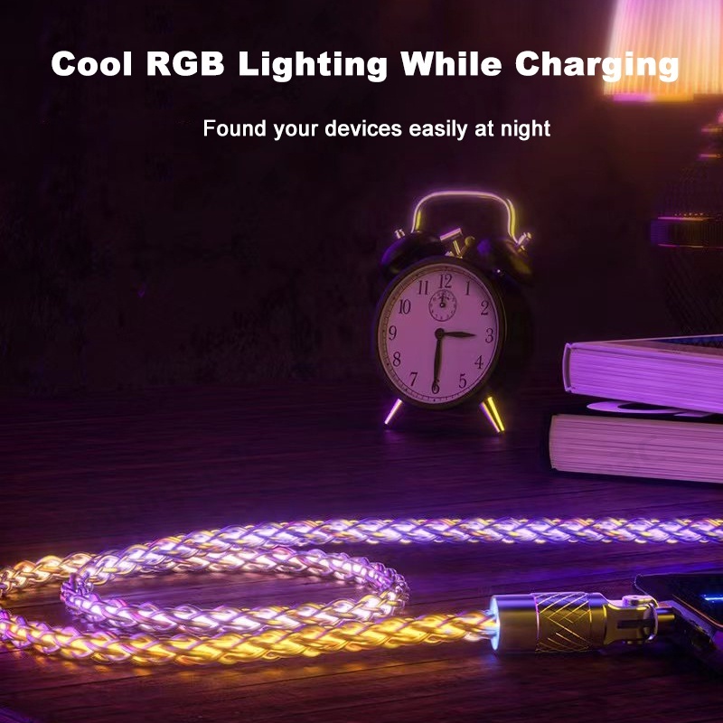 180°Kabel Charge Cepat Siku Rotasi 120W Seng USB Super Charge line 6A Machinist RGB Transmission Charging Cord