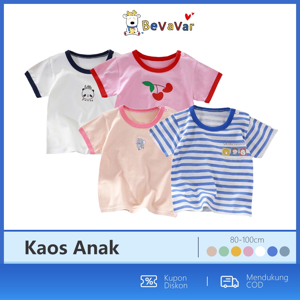 BEVAVAR Kaos Anak Perempuan Laki-Laki Cotton Combed Kaos Oblong Anak Unisex