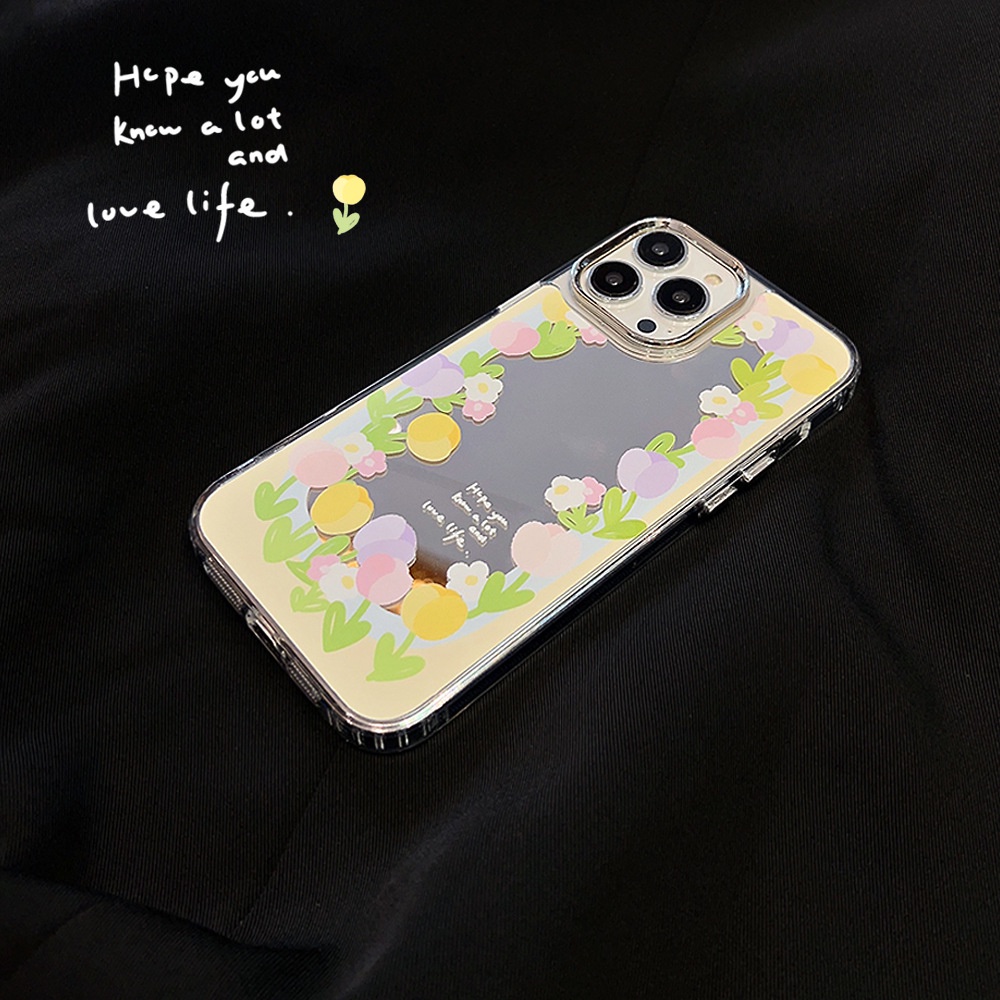 IPHONE Ins Minyak Tulip Plating Cermin Casing Transparan Untuk Iphone14 11 12 13 PRO MAX Casing Cover Pelindung AT0261