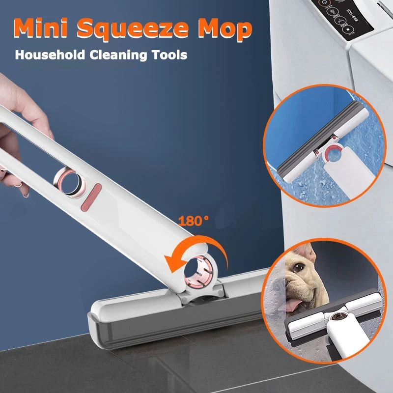 Alat Pel Peras Mini Portable Daya Serap Kuat Sponge Mop Kecil Ringan160° Adjustable Corner Mop Window Glass Desktop Cleaner Brush Wet and Dry Use Alat Pembersih Rumah Tangga