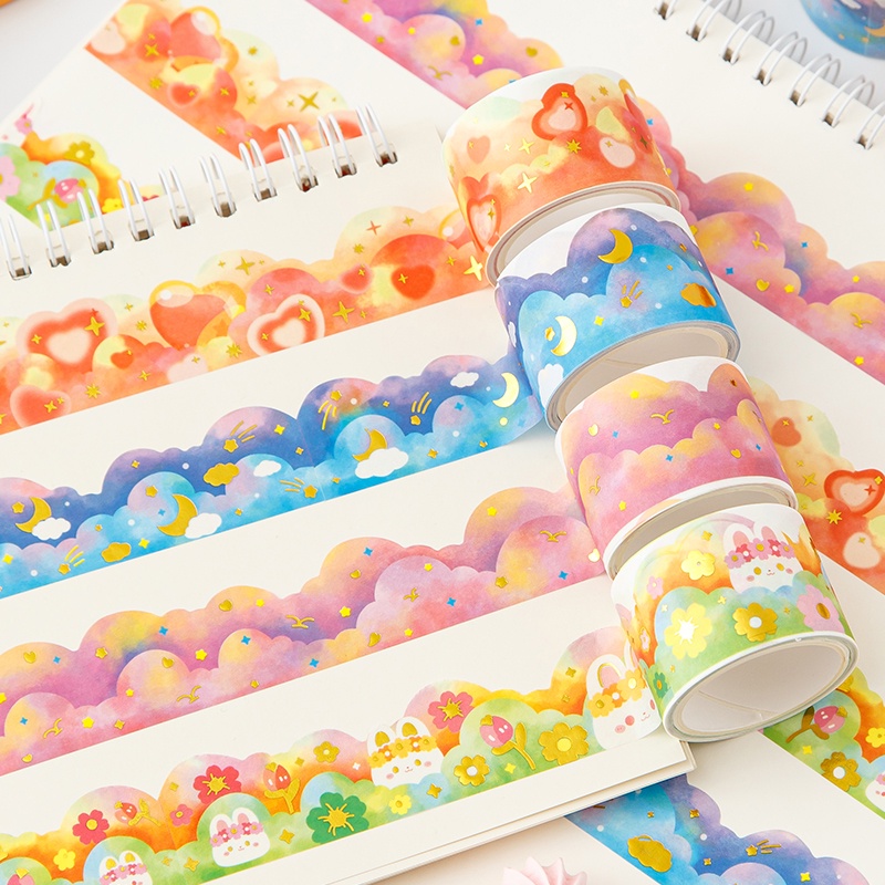 3meter Lucu Bronzing Awan Gelombang Series Washi Tape Scrapbook Border Bahan Deco Sticker