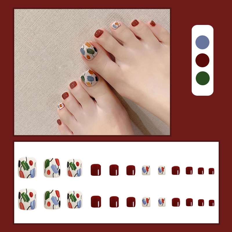 24pcs/set Toe Kuku Palsu Set Dengan Desain Dengan Stiker