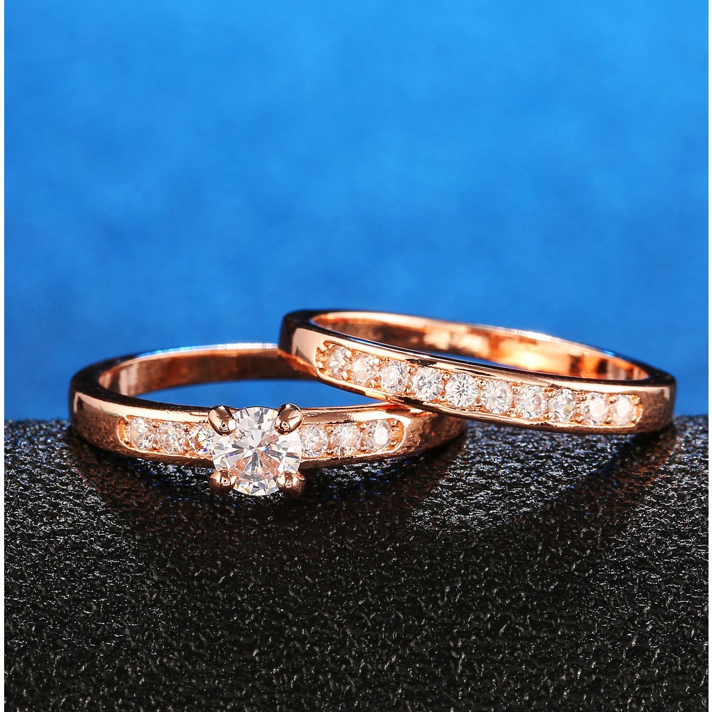 Goldkingdom Aksesoris Perhiasan Fashion Ready Stock Cincin Klasik Dengan Set Rose Gold Dan Berlian