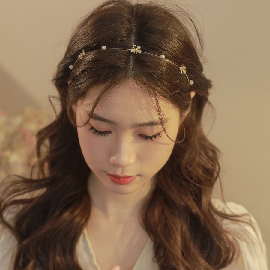 Fashion Alloy Tipis Bunga Bando Kupu-Kupu Berlian Imitasi Mutiara Rambut Band Wanita Aksesoris Rambut