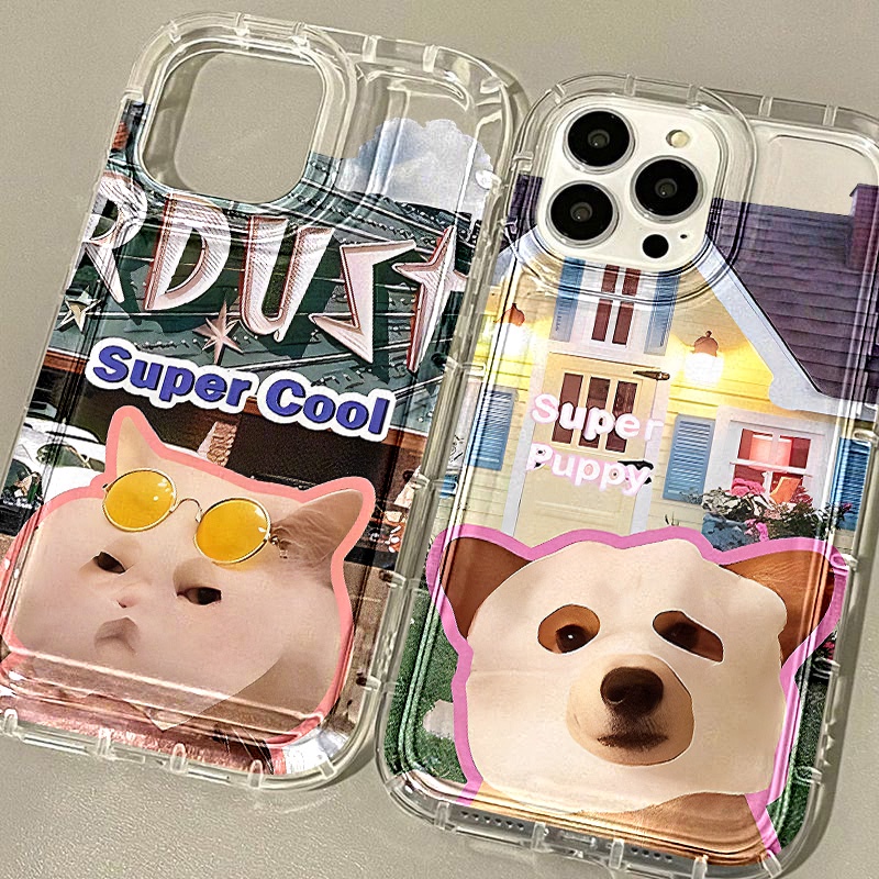 IPHONE Fun Mask Dog Cat Phone Case Kompatibel Untuk Iphone7Plus8Plus6Plus11 14 13 12 Pro MAX XR X XS MAX SE Airbag Shockproof Cover