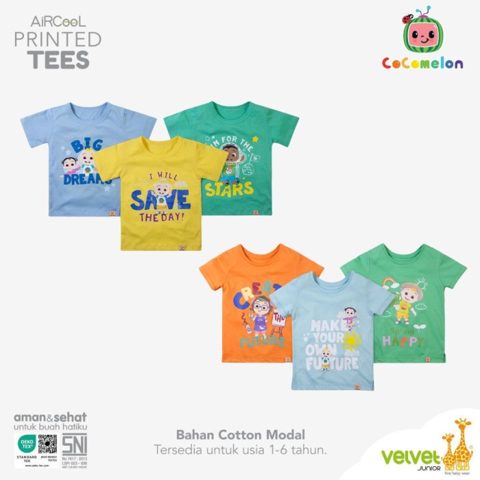 Velvet Junior T-Shirt Kaos Oblong Lengan Pendek Anak Unisex 2-5 tahun | Laki-laki | Perempuan Cocome