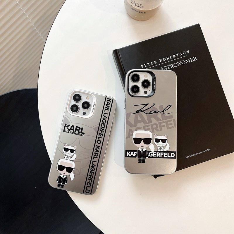 Fashion Silver Karl Lagerfeld Cat Soft Case HP iP iPhone 14 13 12 Pro Max 11 Matte FTD Casing Apple