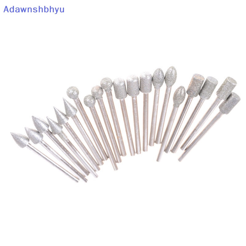 Adhyu 20Pcs 3mm Shank Diamond Grinding Burr Drill Bits Sets Untuk Perhiasan Rotary Tools ID