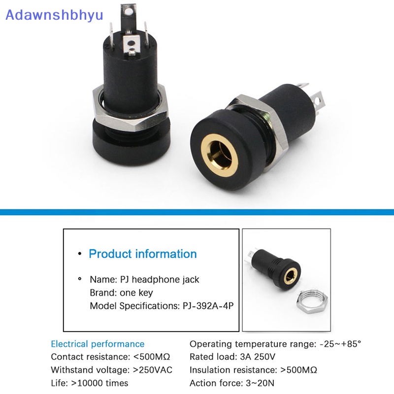 Adhyu 1Pcs PJ392A Soket Jack Audio 3.5MM 3tiang Hitam Dudukan Panel Solder Stereo Kaki Tiga Atau Empat Dengan Sekrup Internal Thread ID