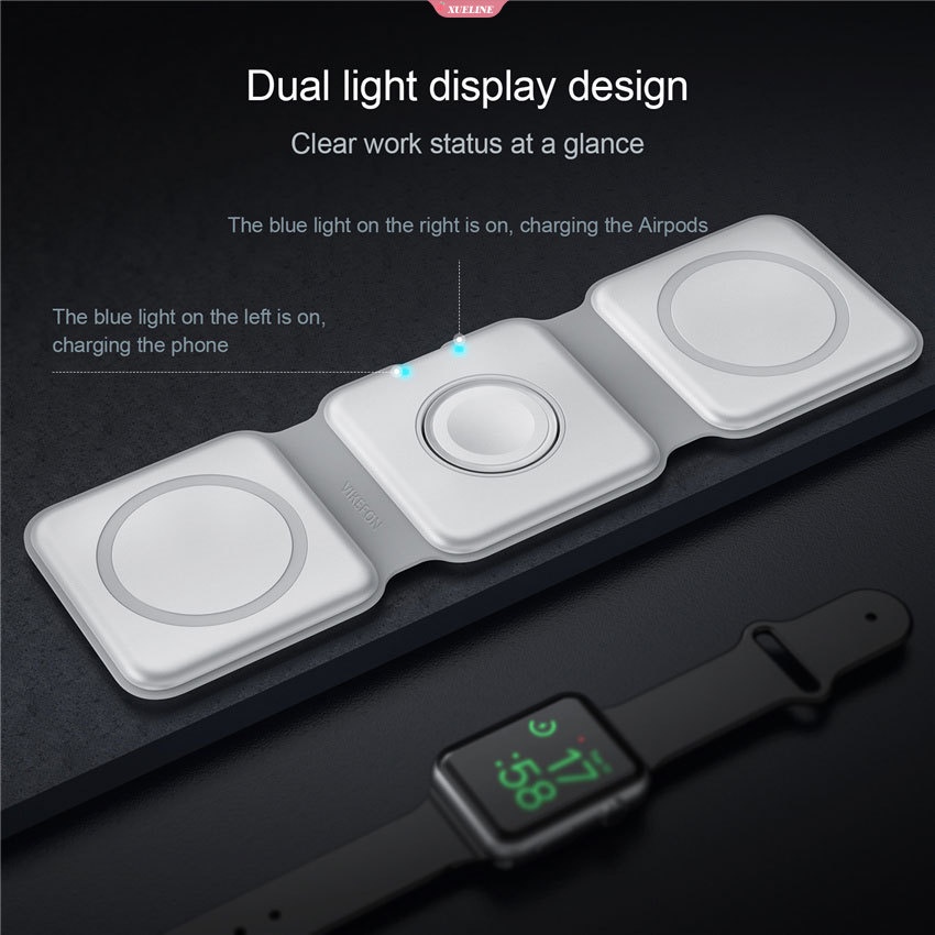 IPHONE 200w 3in1 Magnetic Wireless Charger Stand Pad Lipat Untuk Iphone14 13 12 Airpods Watch 8 7 6 Fast Charging Dock Station [ZXL]