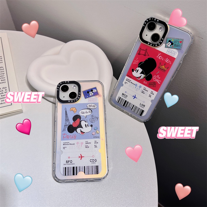 IPHONE Casing Hp Anime Laser Cocok Untuk Iphone14 13 12 11 Pro X XS Max XR 14Plus Full Set Electroplated Mickey Minnie Kartun Disney Soft Case