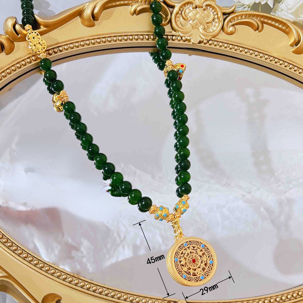 Goldkingdom Fashion Perhiasan Aksesoris Ready Stock Emerald Pearl Tag Kalung Multi-Cincin Gelang Emas Placer Aksesoris Ruyi Gelang Kalung Perempuan