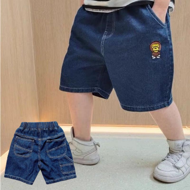celana jeans anak Motif bordir monyet Monkey J01 usia 1 2 3 4 5 6 7 Tahun pendek