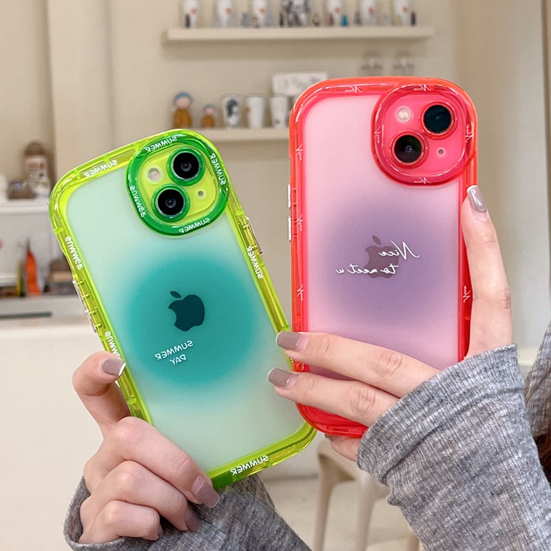 【Fluorescence Case】All New Halo Air Bag Independent Buttons Soft Case IPhone 11 12 13 14 Pro Max Women Girl Fashion Pretty Apple Phone Case ip 14