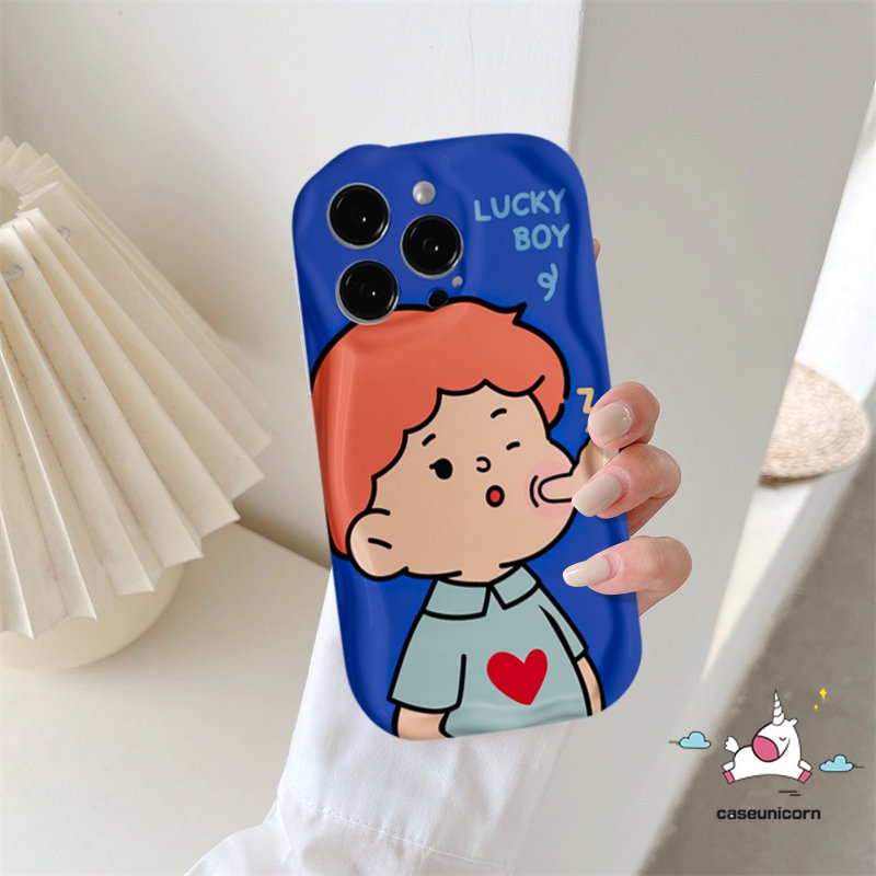 IPHONE Casing Ponsel Tepi Melengkung Bergelombang 3D Baru Kompatibel Untuk Iphone11 13 12 14 Pro Max 6s 6 7 8 Plus XR X XS Max SE 2020 Lucu Kartun Pasangan Gadis Bahagia Beruntung Anak Laki-Laki Lembut Tpu Lovers Cover