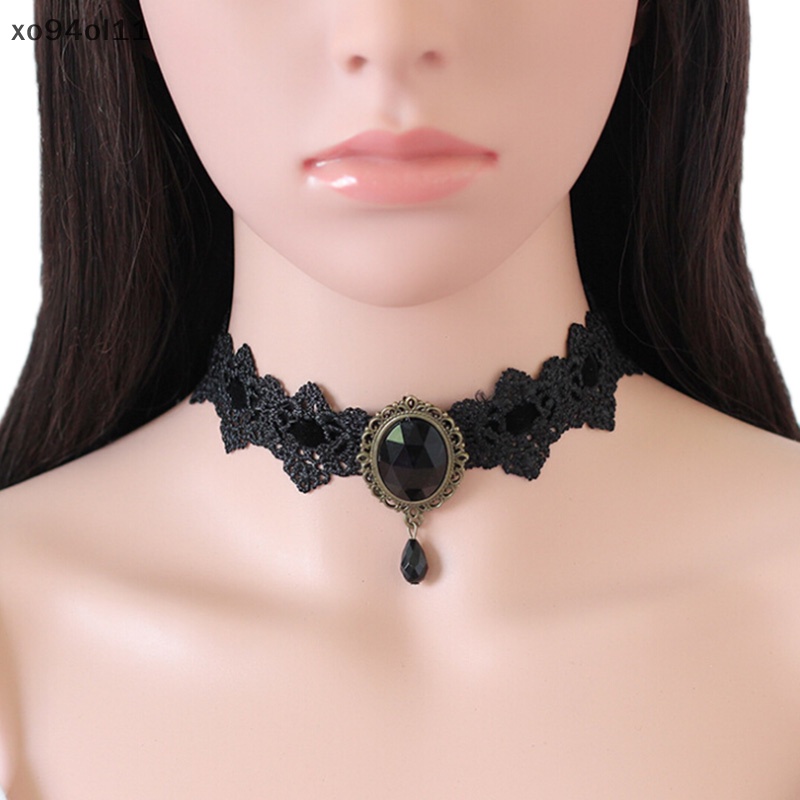 Xo Hitam Renda Kalung Kerah Choker Beludru Kristal Vintage Gothic Rantai Liontin OL