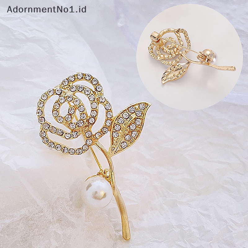 [AdornmentNo1] Mode Flash Berlian Indah Camellia Bros Cahaya Korsase Aksesoris Perhiasan Niche Anti-lost Berlian Imitasi Mutiara Pin [ID]