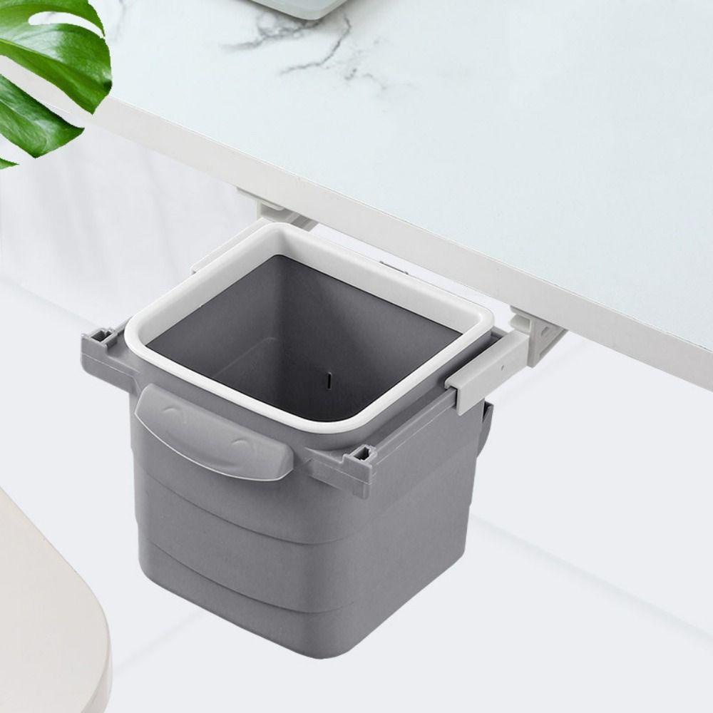 [Elegan] Dustbin Alat Pembersih Bawah Meja Plastik Portable Push-Pull Adhesive Waste Bin