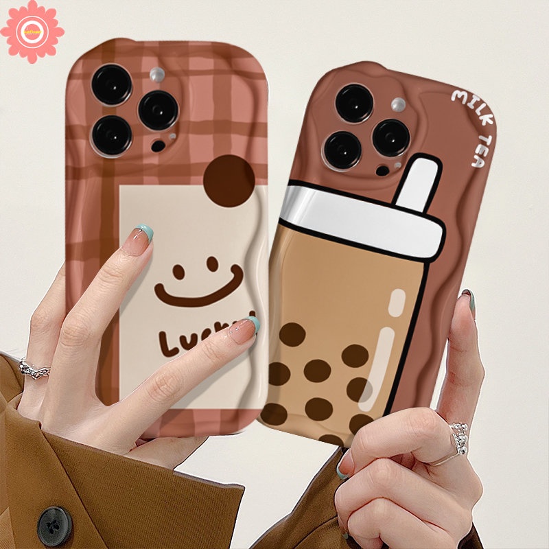 Casing Untuk Redmi 10C A1 A2 9C Nfc10 10A 9A 9T 9catatan12 11s 11 10s 10 Pro Max Plus 10Pro POCO M3 Kreatif Kartun Teh Susu 3D Bergelombang Melengkung Tepi Lucu Smiley Lucu Soft Tpu Case