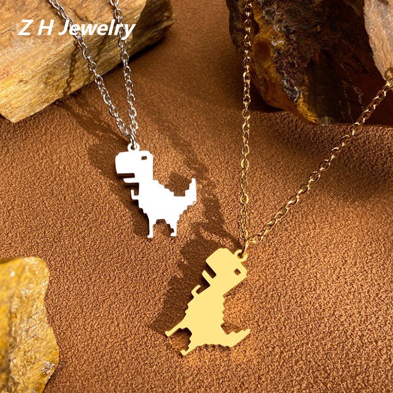 Zh Perhiasan Gothic Stainless Steel Dinosaurus Liontin Kalung Perempuan Kerah Rantai Hip Hop Rock Pesta Perhiasan Aksesoris