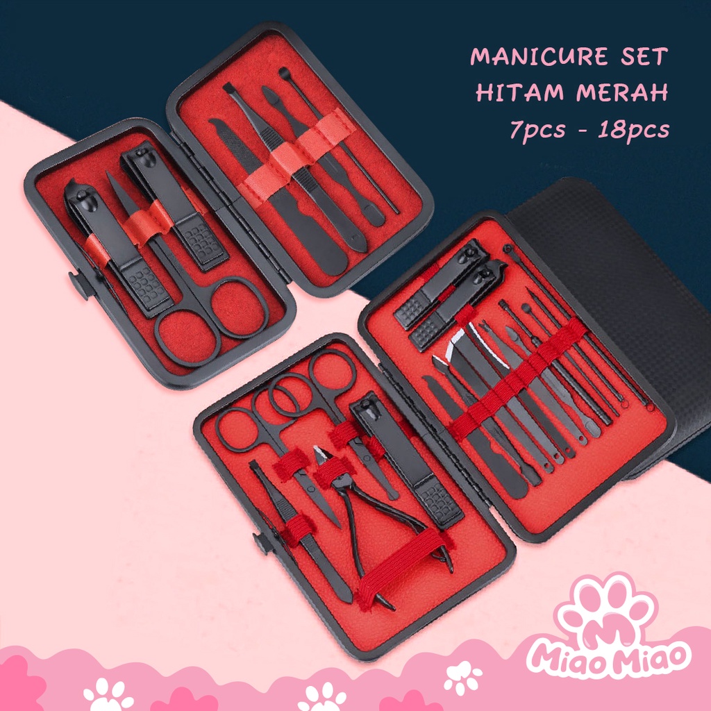 Manicure &amp; Pedicure Set Merah Hitam 7pcs - 18pcs | Set Gunting Kuku - Perawatan Kuku