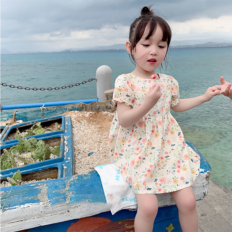 Dress Floral Anak Perempuan Korea Gadis Bayi Anak Anak Putri Gaun Rok Lengan Pendek