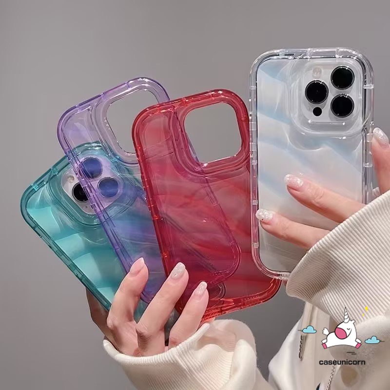 Casing Ponsel Pola Bergelombang Kreatif Kompatibel Untuk IPhone 7Plus Xr11 14 13 12 Pro MAX 6 6S 7 8 Plus X XS MAX SE 2020 Mewah Simple Bening Warna Macaron 3D Stereo Soft Cover