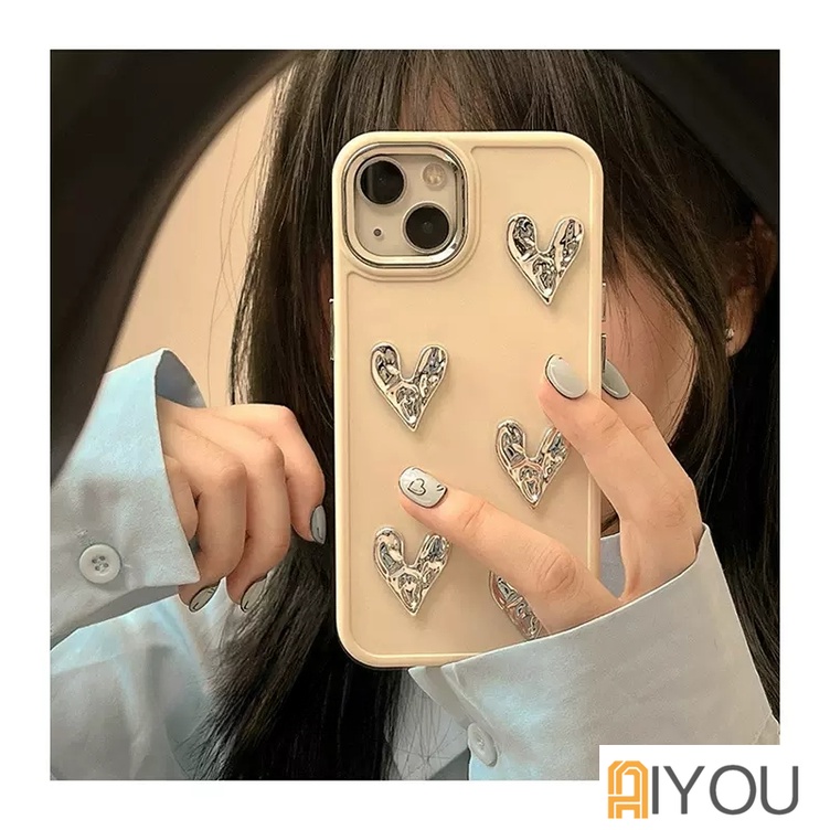 Plating 3D Cinta Hati Case Untuk iPhone 13 Pro Max14 12 11 Silikon Lembut Shockproof Pelindung Bumper Cover