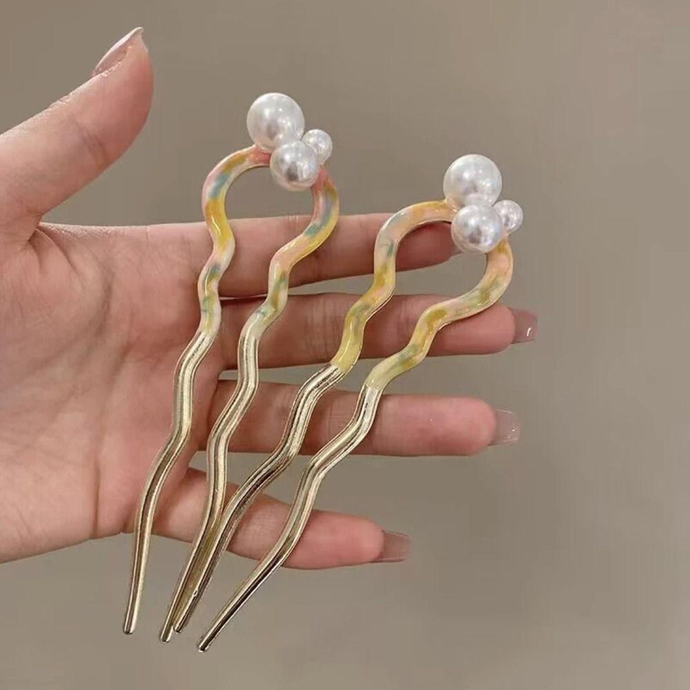 Needway   U-shape Hair Sticks Elegan Vintage Simple Wave Hair Clip Gaya Hanfu Jepit Rambut Kepang Gaya Korea Chinese Hair Fork