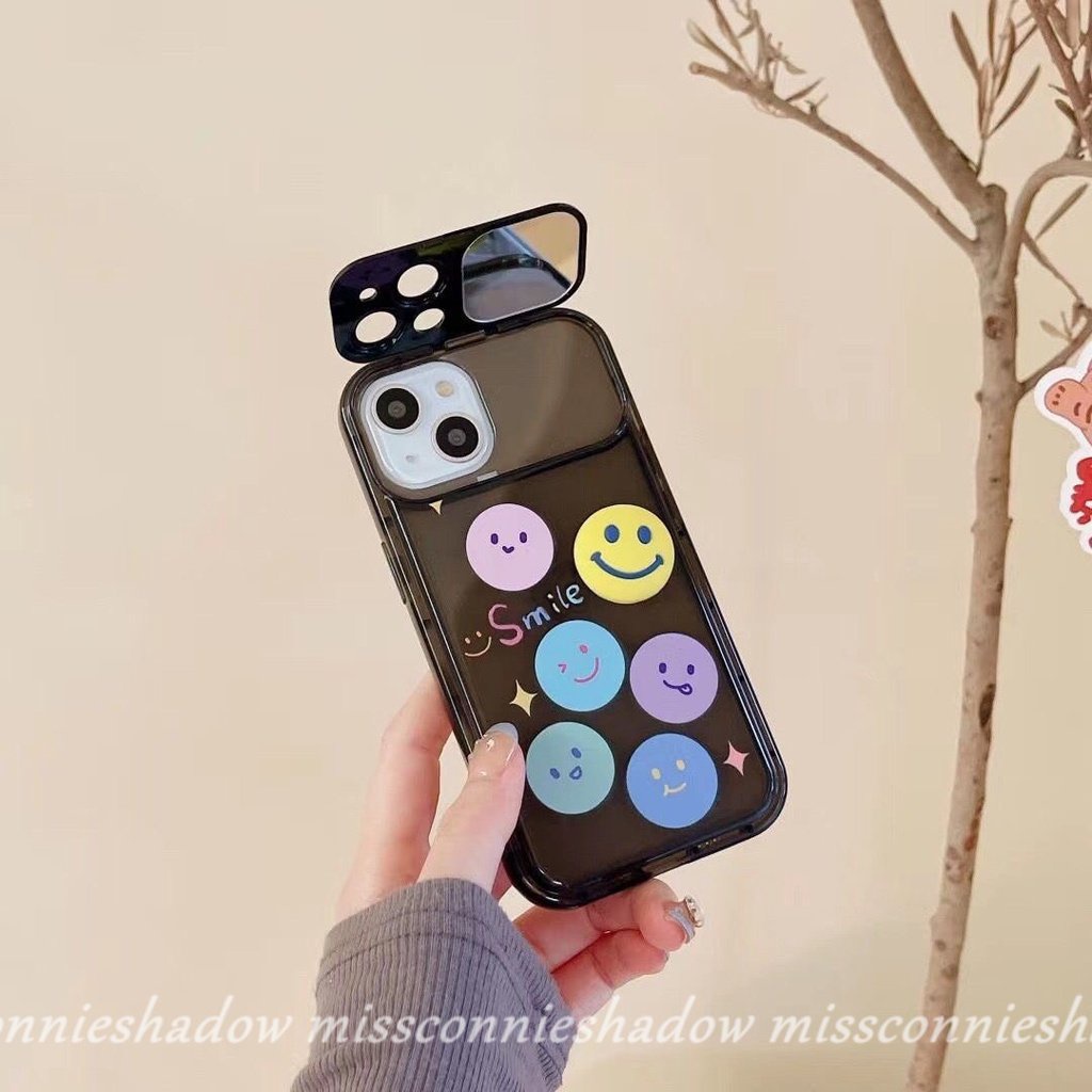 Kartun Lucu Smiley Case Untuk Oppo A57 A77s A77 A7 A11K A15 A12 A3s A5s A5 A9 A11 A35 A15s A53 A31 A33 2020 A12E Fashion Kreatif Flip Make Up Cermin Soft Cover Dengan Gelang