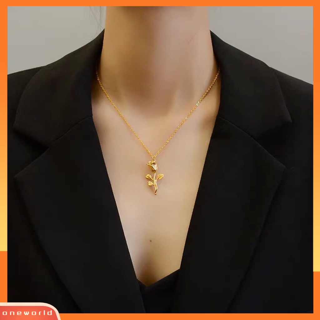 [ONE] Wanita Kalung Elegan Dainty Golden Slim Rantai Adjustable Hadiah Hypoallergenic Single Rose Flower Pendant Necklace Fashion Jewelry