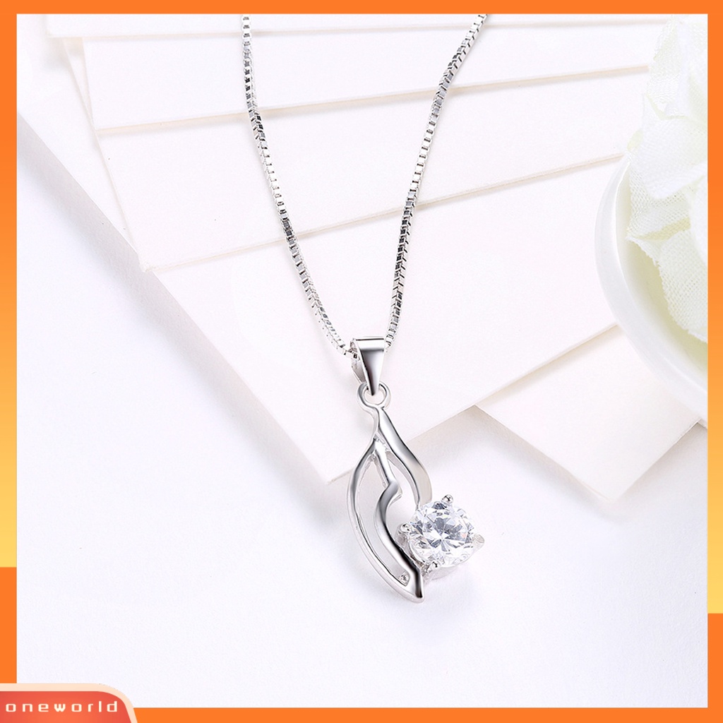 [ONE] Silverhoo 925kalung Klavikula Perak Hollow Pohon Daun Cubic Zirconia Pendant Necklace Untuk Pacaran