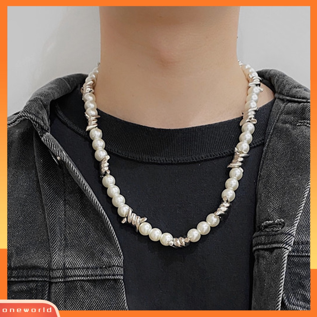 [ONE] Kalung Pasangan Eye-catching Anti Luntur Alloy Shiny Imitasi Pearl Stylish Necklace Untuk Wanita