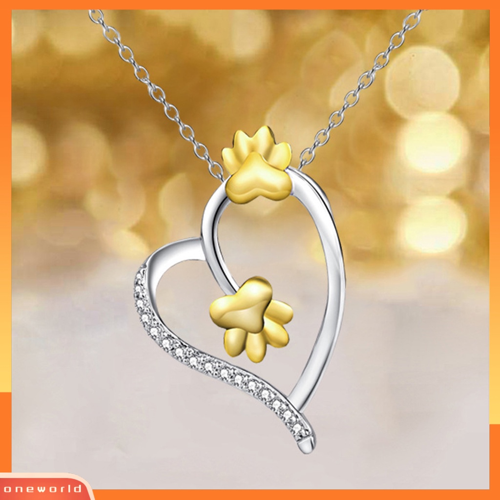 [ONE] Wanita Kalung Perak Disepuh Hadiah Ideal Fashion Perhiasan Berlian Imitasi Cinta Hati Kalung Rantai Kaki Anjing Untuk Pacaran