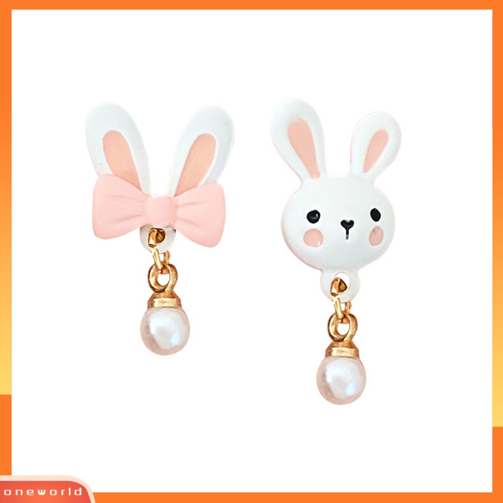[ONE] 1pasang Pink Ikatan Simpul Kelinci Studs Earrings Mutiara Imitasi Lucu Bentuk Hewan Wanita Gadis Remaja Anting Fashion Perhiasan Hadiah