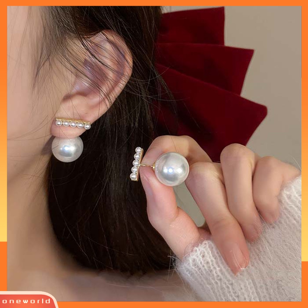 [ONE] 1pasang Ear Studs Gaya Perancis Elegan Dainty Hadiah Mulia Nonallergic High Gloss Faux Pearl Women Earrings Perhiasan Aksesoris