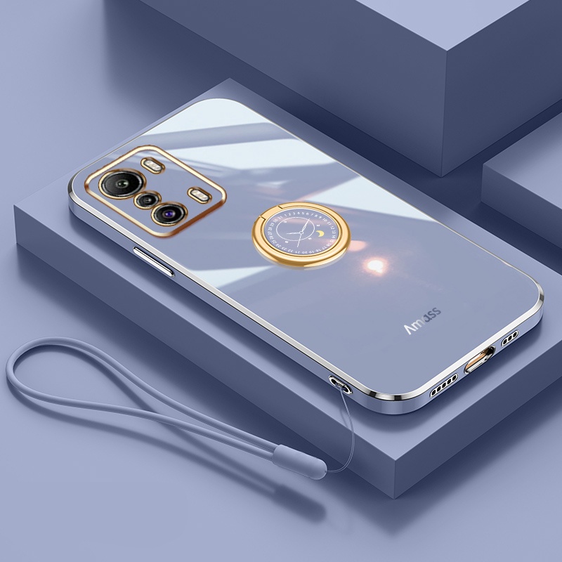 Andyh Casing Ponsel Silikon Ultra Tipis Untuk Infinix Zero 5G X6815 X6815B Deluxe Fall Protection Gold Band Dengan Jam Cincin Dan Lanyard Gratis