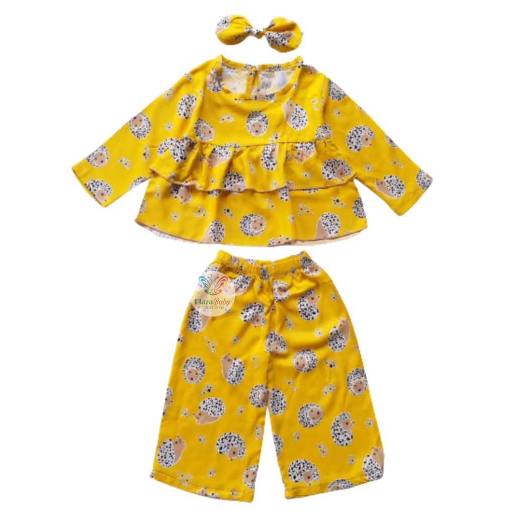 Plazababyku MX MELODY RAYON SETELAN BANDO setelan bayi motif bunga yang lucu free headband