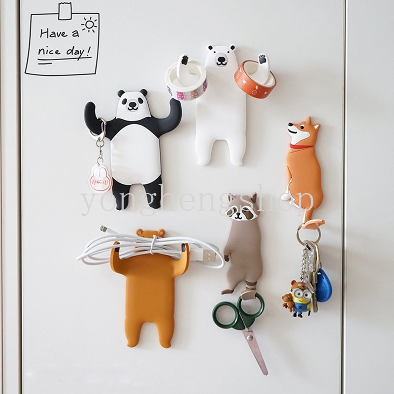 Kartun Lucu Anima Ekor Kait Dinding Rak Penyimpanan Tas Gantungan Kunci Kulkas Stiker Kait Dapat Digunakan Kembali Yang Dapat Dilepas Nano Traceless Hook Rumah Organizer